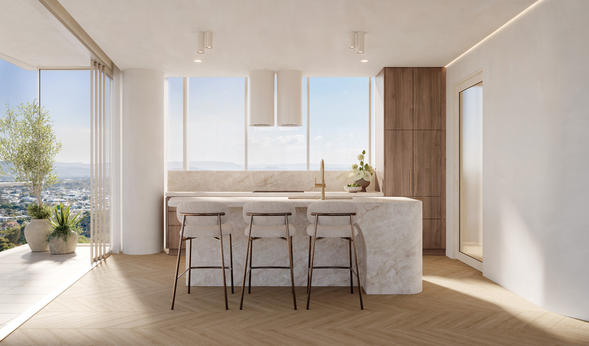 Stone island kitchen with butler's pantry at WATERMARK