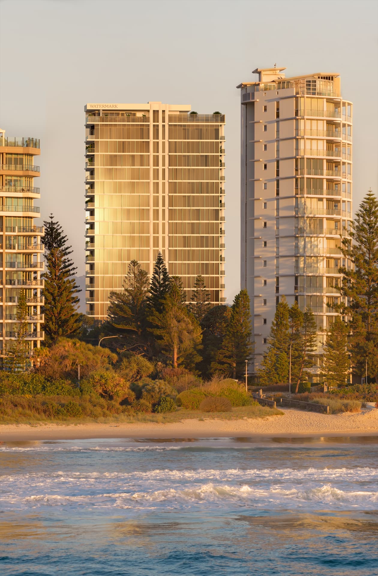 WATERMARK tower at golden hour viewed from Broadbeach beach